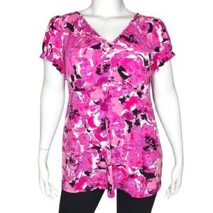 Lane Bryant Floral Ruffle Trim Babydoll Blouse Top
